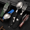 Tablespoon Set 4 In 1 Foldable Spoon Knife Fork Bottle Opener Stainless Steel Folding Pocket Kits Outdoor Tableware Set - Black
