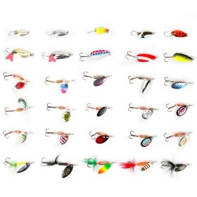 30Pcs Fishing Lures Kit Metal Spoon Lures Hard Spinner Baits with Single Triple Hook for Trout Bass Salmon with Free Tackle Box - Fish Lure