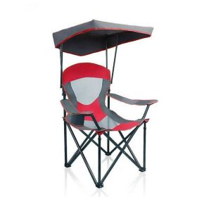 Folding Camping Chair with Shade Canopy, Heavy Duty Steel Frame with Carry Bag and Cup Holder - Red