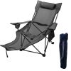 Folding Camp Chair 330 lbs Capacity w/ Footrest Mesh Lounge Chair, Cup Holder and Storage Bag - Gray