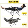 Folding Camp Chair 330 lbs Capacity w/ Footrest Mesh Lounge Chair, Cup Holder and Storage Bag - Gray