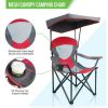 Folding Camping Chair with Shade Canopy, Heavy Duty Steel Frame with Carry Bag and Cup Holder - Red