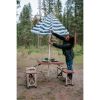 Folding Picnic Table with Umbrella, Aluminum Frame - Blue/Brown
