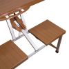 Folding Picnic Table with Umbrella, Aluminum Frame - Blue/Brown