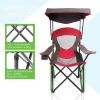 Folding Camping Chair with Shade Canopy, Heavy Duty Steel Frame with Carry Bag and Cup Holder - Red